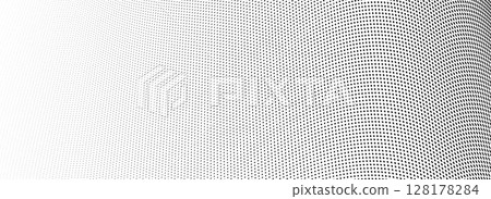 Abstract wave dotted line background. Tech dynamic dash stripe texture. Black warped and curved lines wallpaper for design template, presentation, brochure, leaflet, booklet. Vector halftone backdrop Abstract wave dotted line background. Tech dynamic dash stripe texture. Black warped and curved lines wallpaper for design template, presentation, brochure, leaflet, booklet. Vector halftone backdrop 128178284