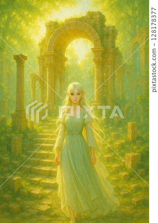 Elf standing in front of ruins 128178377