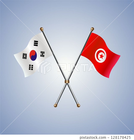 South Korea and Tunisia flag. Vector Illustration 128178425