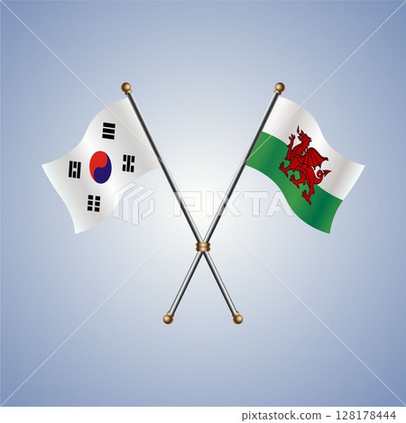 South Korea and Wales flag. Vector Illustration 128178444