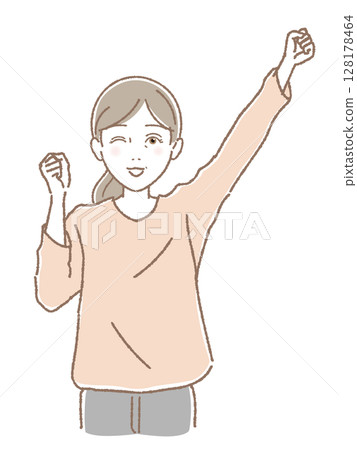 Middle-aged woman cheering with fist raised 128178464