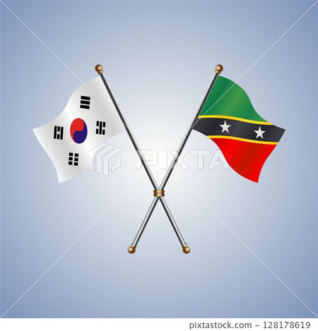 South Korea and ST. Kitts Nevis flag. Vector Illustration South Korea and ST. Kitts Nevis flag. Vector Illustration 128178619
