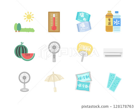 夏季材料圖示插圖集 夏季材料圖示插圖集 128178763