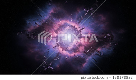 A glowing purple nebula cloud in the center of space 128178882