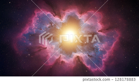 A glowing purple nebula cloud in the center of space A glowing purple nebula cloud in the center of space 128178883