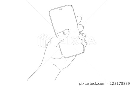 手拿著智慧型手機線條插圖 128178889