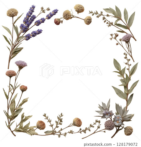 watercolor wreath of wildflowers 128179072