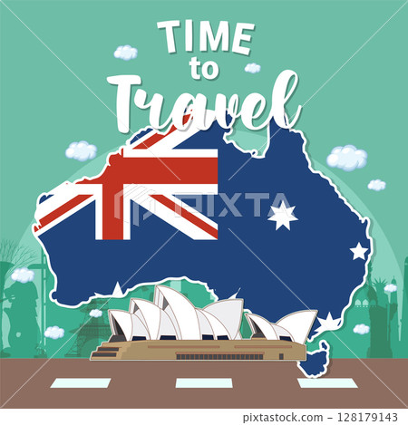 Australia Travel Illustration with Iconic Landmarks 128179143