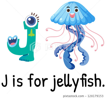 Playful Alphabet Illustration with Jellyfish Playful Alphabet Illustration with Jellyfish 128179153