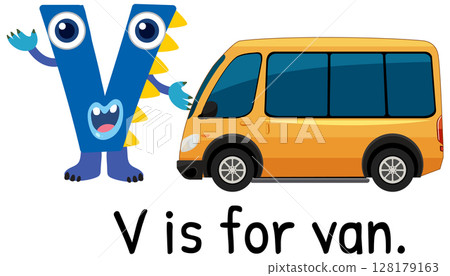 Playful Alphabet V with Cartoon Van Playful Alphabet V with Cartoon Van 128179163