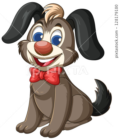 Playful Cartoon Dog with Red Bow Tie 128179180