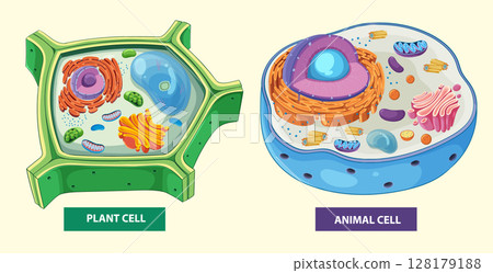 Detailed Vector Illustration of Plant and Animal Cells 128179188
