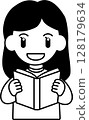 A simple illustration of a woman reading a book 128179634