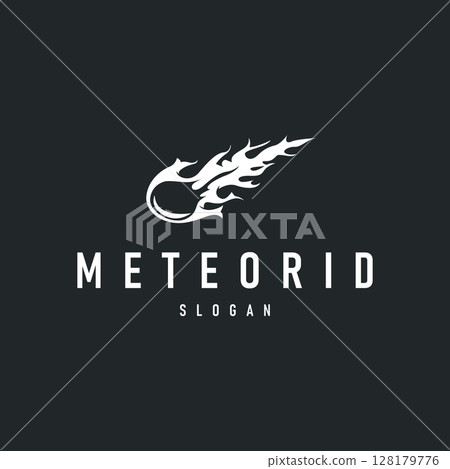 outer space concept with meteorite logo, space rock as asteroid simple silhouette vintage symbol illustration brand or business product and design template 128179776