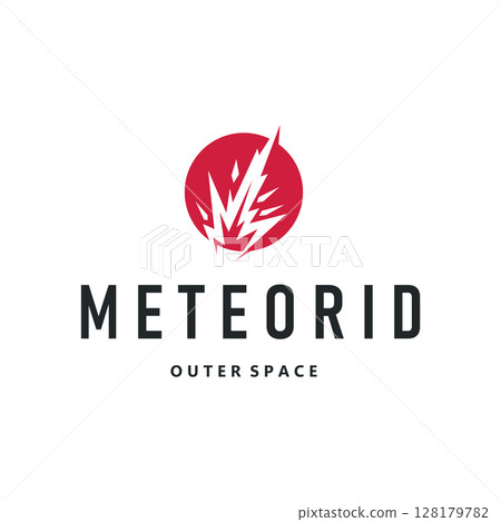 outer space concept with meteorite logo, space rock as asteroid simple silhouette vintage symbol illustration brand or business product and design template 128179782