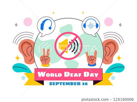 World Day of the Deaf Vector Illustration on September 26 to Raise Awareness About Hearing Loss Prevention and Ear Treatment in a Flat Background 128180006