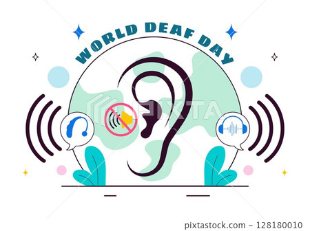 World Day of the Deaf Vector Illustration on September 26 to Raise Awareness About Hearing Loss Prevention and Ear Treatment in a Flat Background 128180010