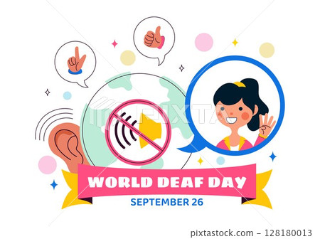 World Day of the Deaf Vector Illustration on September 26 to Raise Awareness About Hearing Loss Prevention and Ear Treatment in a Flat Background 128180013