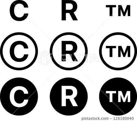 Copyright, registration and trademark icons, illustrations and symbols 128180040