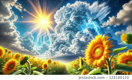 Midsummer sun and sunflower field 128180110