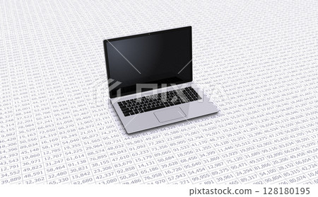 Image of digital data and laptop computer, data processing on a PC 128180195