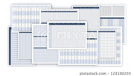 Business documents, multiple documents with business data printed on them Business documents, multiple documents with business data printed on them 128180203
