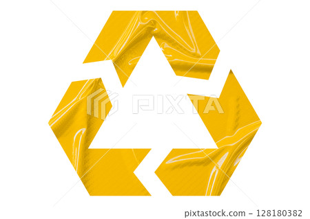 Yellow recycle symbol paper isolated on transparent background 128180382