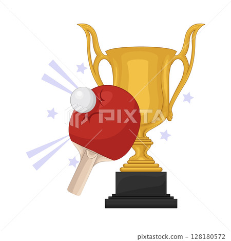 Illustration of Ping pong with trophy  128180572