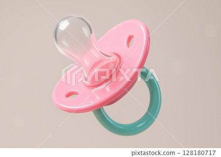 Glossy baby pacifier with translucent silicone nipple and pastel pink disc 128180717