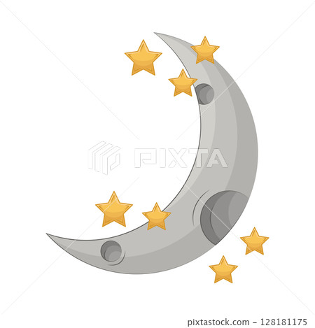 Illustration of Crescent moon with star Illustration of Crescent moon with star 128181175