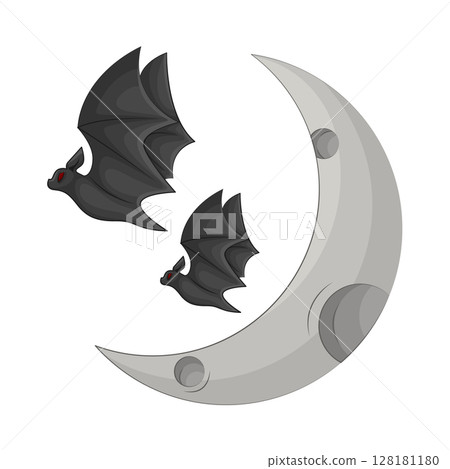 Illustration of Crescent moon with bat 128181180