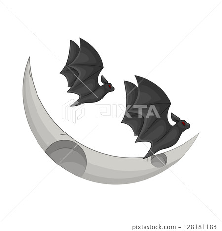 Illustration of Crescent moon with bat 128181183