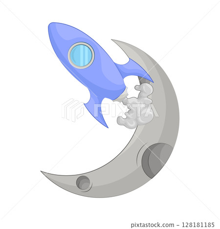 Illustration of Crescent moon with rocket Illustration of Crescent moon with rocket 128181185