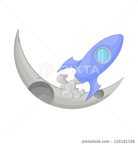Illustration of Crescent moon with rocket 128181188