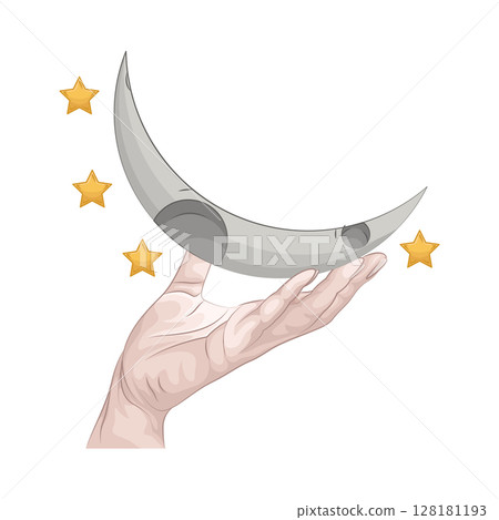 Illustration of Crescent moon with star 128181193