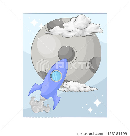 Illustration of Moon with rocket Illustration of Moon with rocket 128181199