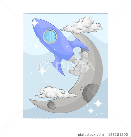 Illustration of Crescent Moon with rocket Illustration of Crescent Moon with rocket 128181200