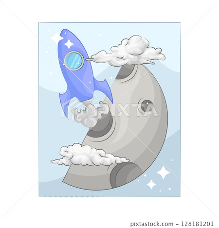 Illustration of Half Moon with rocket Illustration of Half Moon with rocket 128181201