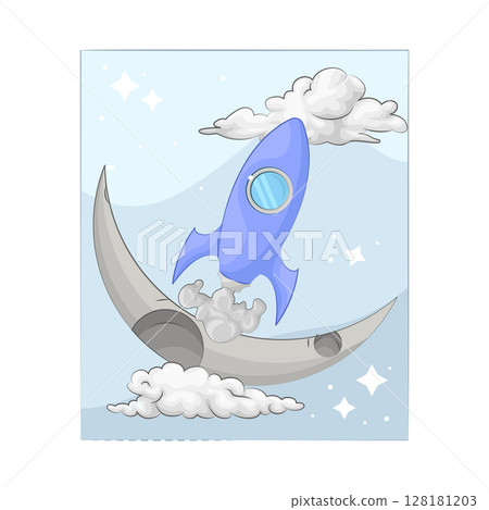 Illustration of Crescent Moon with rocket Illustration of Crescent Moon with rocket 128181203