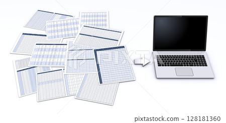 商業文件和筆記型電腦、數位化圖像 128181360