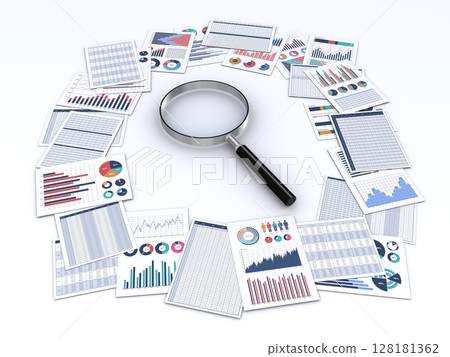 Magnifying glass and business documents 128181362