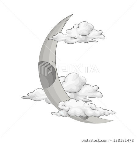 Illustration of Crescent moon with cloud Illustration of Crescent moon with cloud 128181478