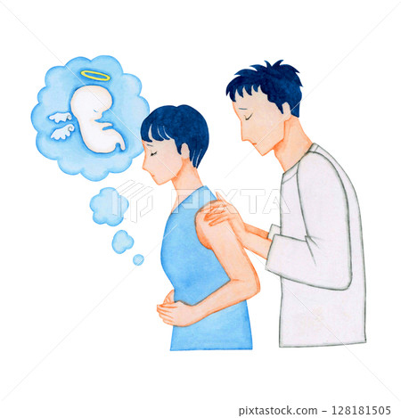 懷孕，懷孕，夫婦因流產而悲痛，水彩插圖 128181505