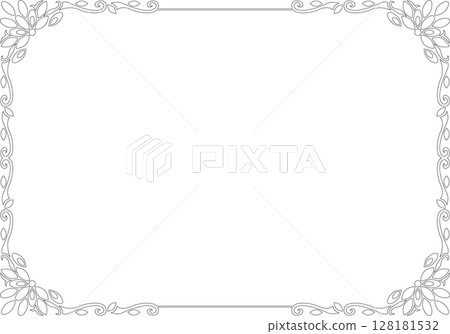 Vintage calligraphy style frame material 145 <Decorative borders, decorative frames, monochrome line drawings> 128181532