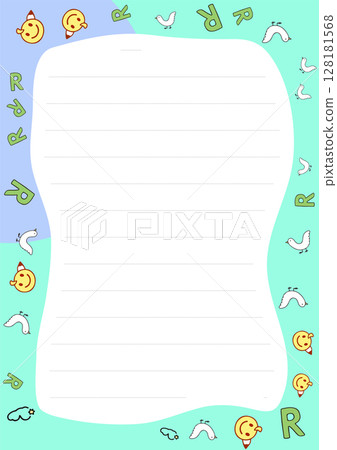 Cute Printable Lined Paper Template with Birds Smiley Faces and Letters Perfect for Notetaking or Journaling 128181568