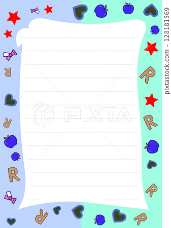 Cute Stationery Paper Design with Apples Hearts and Stars Perfect for Notes and Letters 128181569