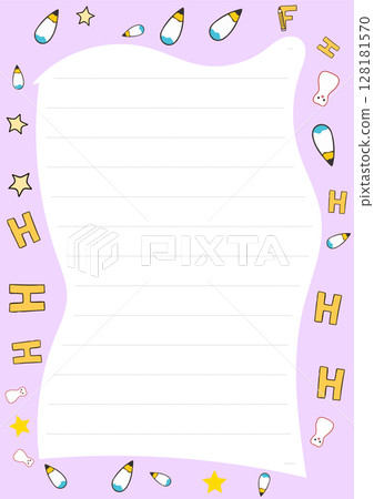 Cute Lavender Notepaper Template with Stars and Pencils Perfect for Journaling or School Projects 128181570