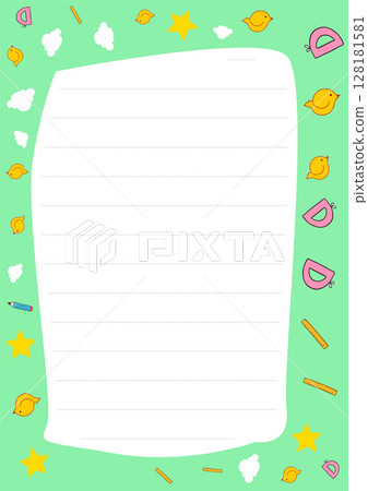 Cute Green Lined Paper Template with Birds Stars and Clouds Perfect for Notes or Kids Drawings Cute Green Lined Paper Template with Birds Stars and Clouds Perfect for Notes or Kids Drawings 128181581