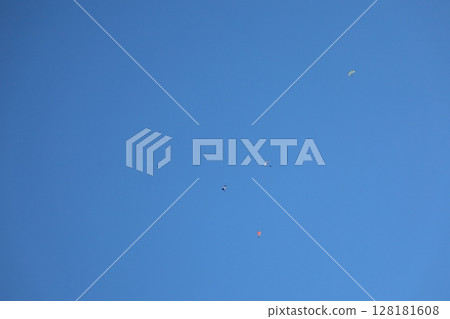 (Saitama, Okegawa Airport) Skydivers flying in the sky (Saitama, Okegawa Airport) Skydivers flying in the sky 128181608