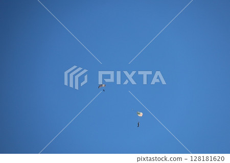 (Saitama, Okegawa Airport) Skydivers flying in the sky 128181620